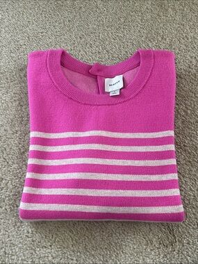 Maeve Pink Striped Crewneck Sweater. Puff sleeve detail. NWOT. Size S